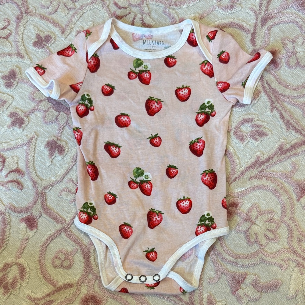 Milkbarn Pink Strawberry Print Bodysuit